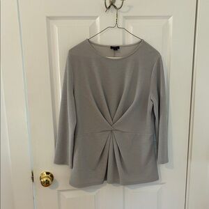 Ann Taylor Factory Light Gray with Subtle Silver Threds 3/4 Sleeve Twist Detail